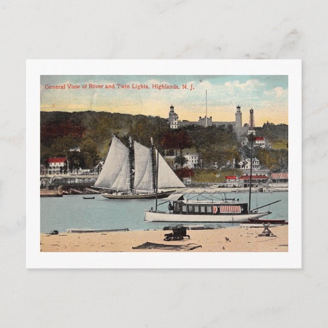 Twin Lights, Highlands, NJ Vintage Postcard (Front)