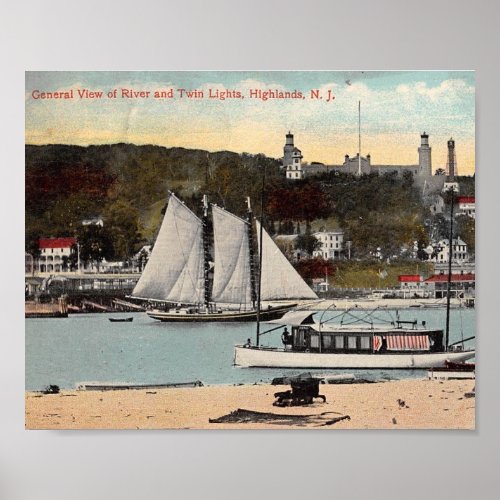 Twin Lights Highlands NJ Vintage Postcard Magnet Poster