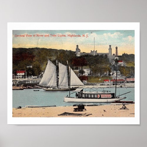 Twin Lights Highlands NJ Vintage Poster