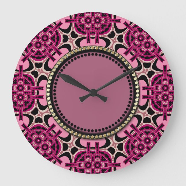 Twin Lights Hot Pink Geometric Art Wall Clock (Front)