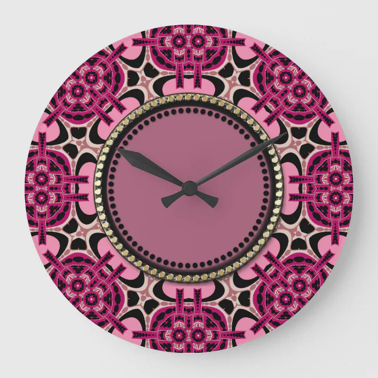 Twin Lights Hot Pink Geometric Art Wall Clock | Zazzle
