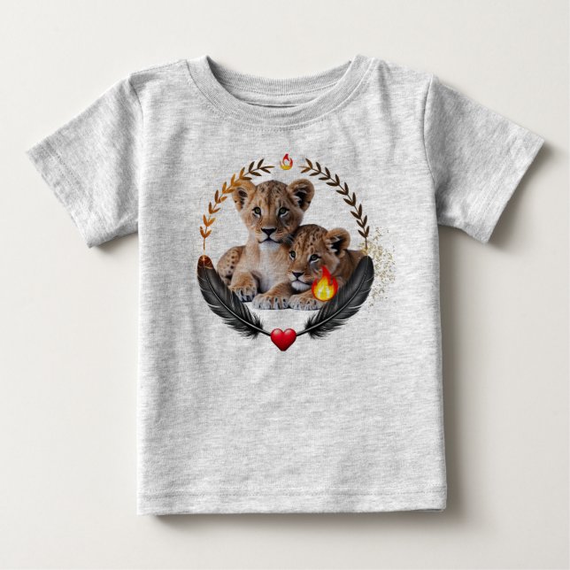 Twin Lion Cubs Baby Fine Jersey T-Shirt  (Front)
