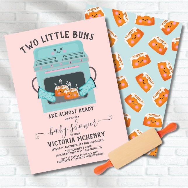Twin Little Bun in the Oven baby shower Invitation (Creator Uploaded)