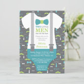 Twin Little Man Baby Shower Invitation, Teal Green Invitation (Standing Front)