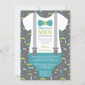 Twin Little Man Baby Shower Invitation, Teal Green Invitation (Front)