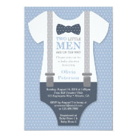 Twin Little Men Baby Shower Invitation, Blue Gray Card