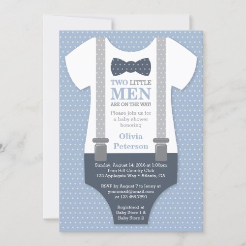 Twin Little Men Baby Shower Invitation Blue Gray Invitation