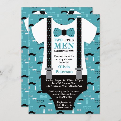 Twin Little Men Baby Shower Invitation Teal Invitation