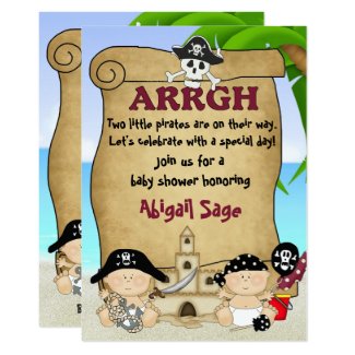 Twin Little Pirates Baby Shower Invitation ~ Boys