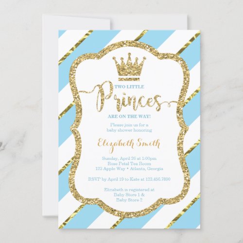 Twin Little Princes Shower Invite Faux Glitter Invitation