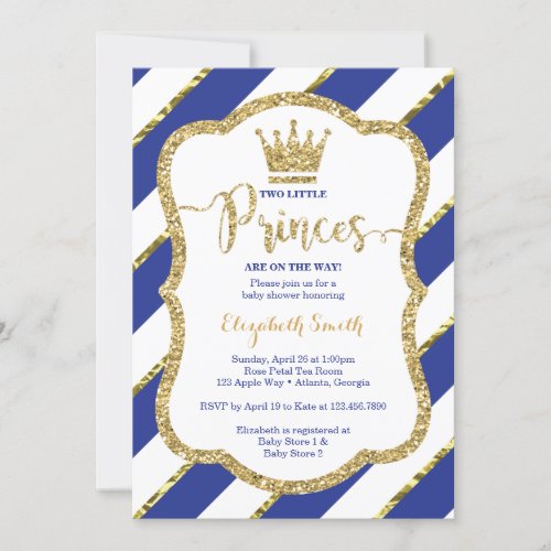 Twin Little Princes Shower Invite Faux Glitter Invitation