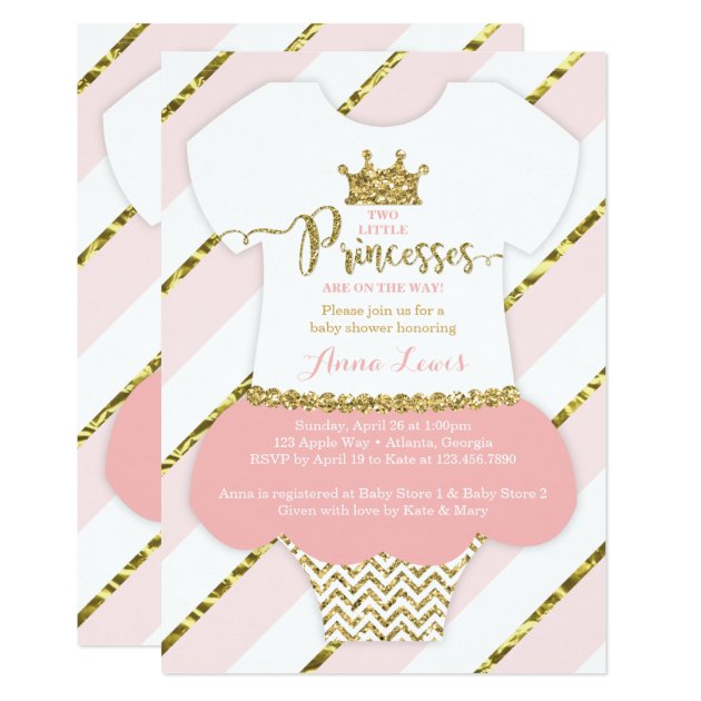 Twin Little Princesses Shower Invite, Faux Glitter Invitation
