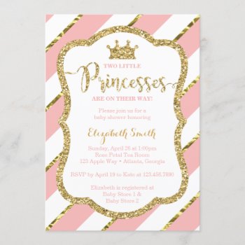 Twin Little Princesses Shower Invite  Faux Glitter Invitation by DeReimerDeSign at Zazzle