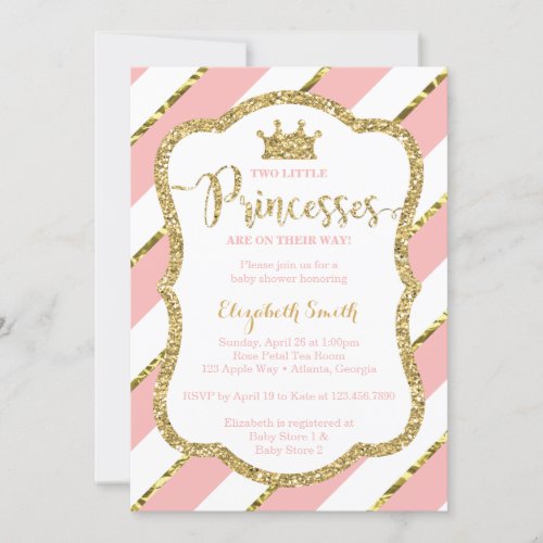 Twin Little Princesses Shower Invite Faux Glitter Invitation