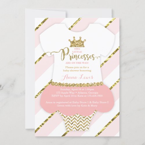 Twin Little Princesses Shower Invite Faux Glitter Invitation