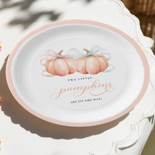TWIN Little Pumpkins Bow Baby Shower Paper Plates