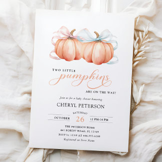 TWIN Little Pumpkins Boy Girl Baby Shower Invitation