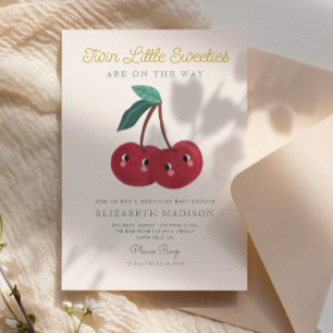 Twin Little Sweeties Cherry Berry Baby Shower Invitation