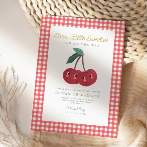 Twin Little Sweeties Cherry Berry Baby Shower Invitation