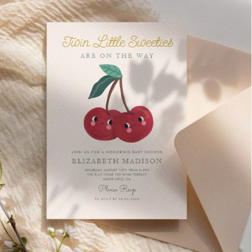 Twin Little Sweeties Cherry Berry Baby Shower Invitation