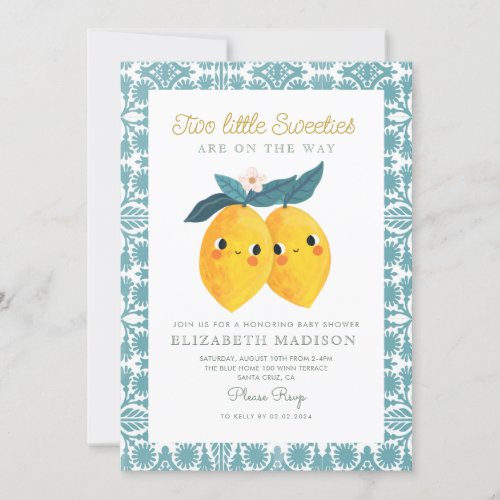 Twin Little Sweeties Lemon Citrus  Baby Shower Invitation