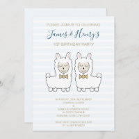 Twin Llama (Blue) Birthday Invitation