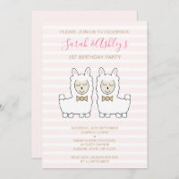 Twin Llama (Pink) Birthday Invitation