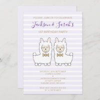 Twin Llama (Purple) Birthday Invitation