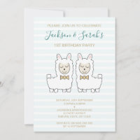 Twin Llama (Teal) Birthday Invitation