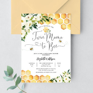 TWIN Mama to Bee Gender Neutral Baby Shower Invitation