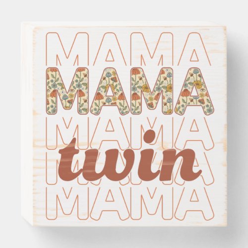 Twin Mama with Retro Groovy Style for Mom Wooden Box Sign