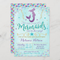 Twin Mermaid Baby Shower Invitation Sprinkle