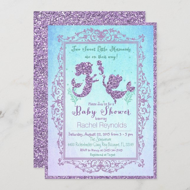 TWIN Mermaid Under the Sea Baby Shower Invitation (Front/Back)