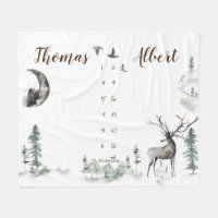 Twin Milestone watercolor woodland forest Fleece Blanket