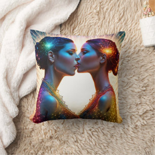 Twin Models Kissing With Colorful Sparkles Throw Pillow