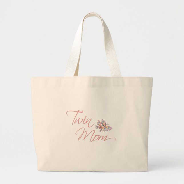 Twin Mom Butterflies Large Tote Bag (Front)