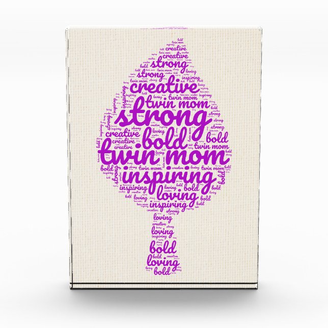 Twin Mom Leaf Shaped Word Cloud in Pink Photo Block (Front)