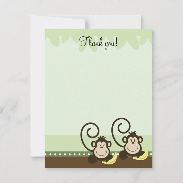 Twin Monkeys Baby Jungle 4x5 Flat Thank you note (Front)