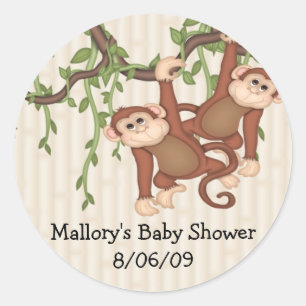 Twin Monkeys Baby Shower Classic Round Sticker