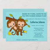 TWIN Monkeys Baby Shower Invitations BLUE MM2 (Front/Back)