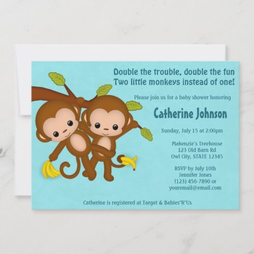 TWIN Monkeys Baby Shower Invitations BLUE MM2