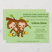 TWIN Monkeys Baby Shower Invitations GREEN MM2 (Front/Back)