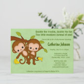 TWIN Monkeys Baby Shower Invitations GREEN MM2 (Standing Front)