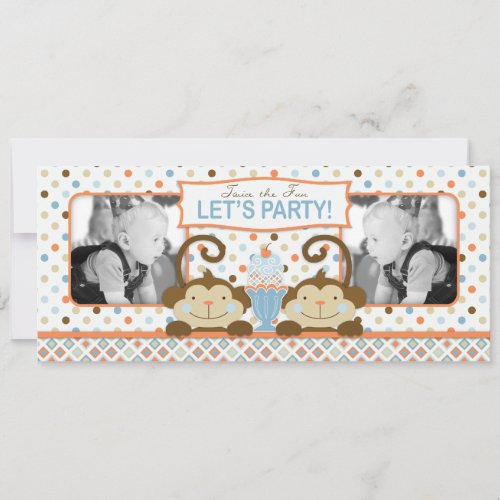 Twin Monkeys  Ice Cream Sundae Birthday Invitation