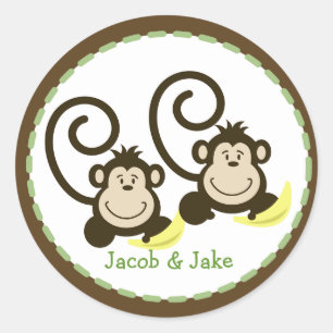Twin Monkeys Round Favor Sticker