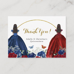 Twin Navy Blue Red Rose Princesses Quinceañera Enclosure Card