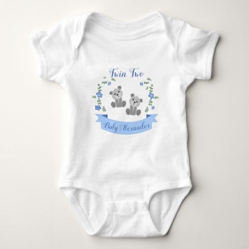 Twin one cute bear custom name and number baby bodysuit