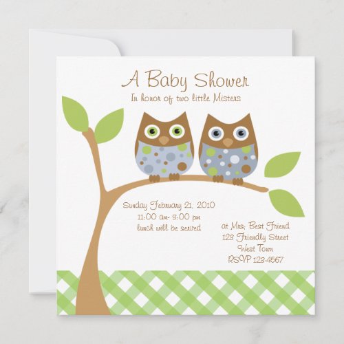Twin Owl Baby Shower Invitation