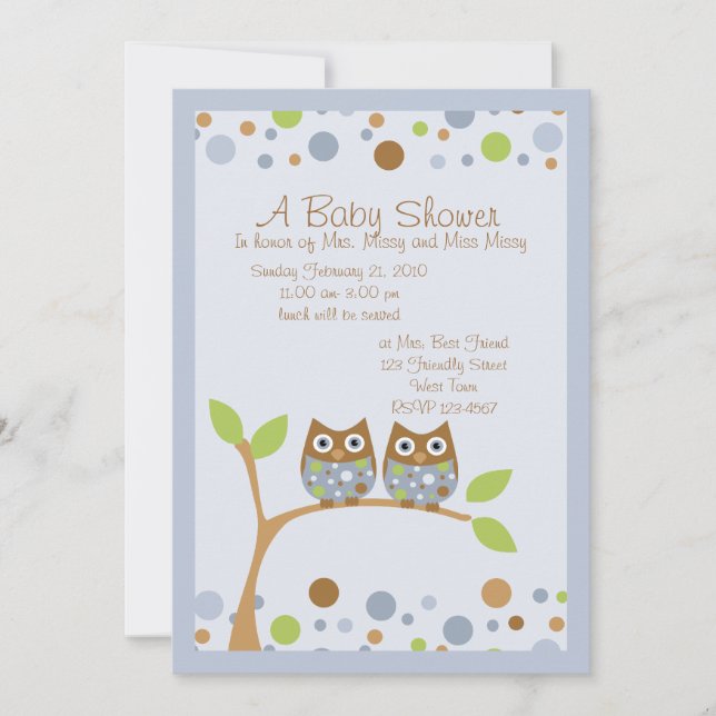 Twin Owl Baby Shower Invitation (Front)