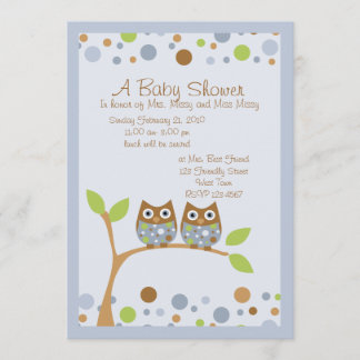 Twin Owl Baby Shower Invitation